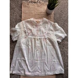 Vintage Barbizon Womens M Floral Lace Pintuck Sleep Shirt Nightgown Pink White